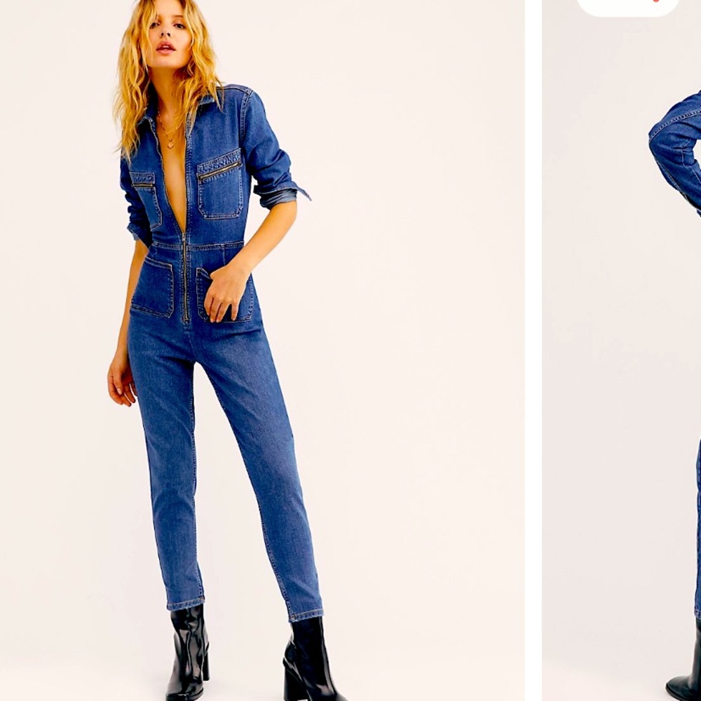 Free People Lennox Jumpsuit. Rider Blue, size Large